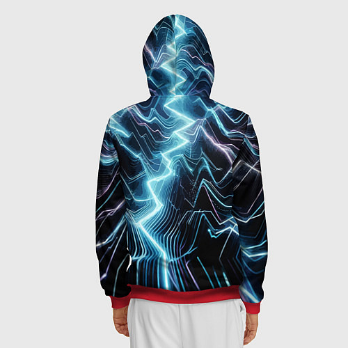 Мужская толстовка на молнии Разряд молнии - неоновое свечение / 3D-Красный – фото 4