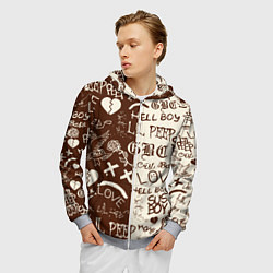 Толстовка 3D на молнии мужская Lil peep retro pattern, цвет: 3D-меланж — фото 2