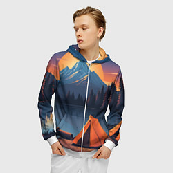 Толстовка 3D на молнии мужская Палатка на берегу озера, цвет: 3D-белый — фото 2