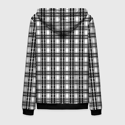 Мужская толстовка на молнии Черно-белая шотландка клетчатый узор / 3D-Черный – фото 2