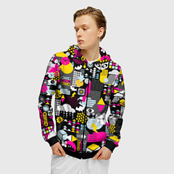 Толстовка 3D на молнии мужская Цветной абстрактный паттерн, цвет: 3D-черный — фото 2