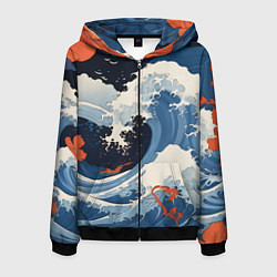 Мужская толстовка на молнии Япония волны алые цветы