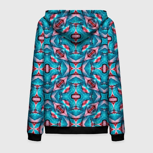 Мужская толстовка на молнии Калейдоскопический узор из голубых и красных штрих / 3D-Черный – фото 2