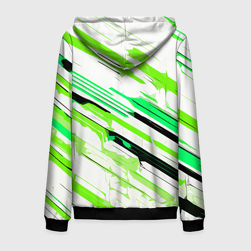Мужская толстовка на молнии Чёрно-зелёно-салатовые полосы на белом фоне / 3D-Черный – фото 2