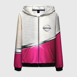 Толстовка 3D на молнии мужская Nissan auto metal, цвет: 3D-черный