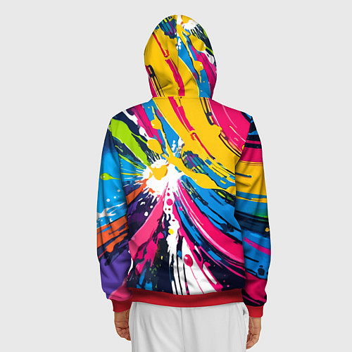 Мужская толстовка на молнии Красочная абстракция - экспрессионизм / 3D-Красный – фото 4