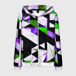 Мужская толстовка на молнии Зелёно-фиолетовая абстракция на чёрно-белом фоне