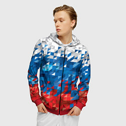Толстовка 3D на молнии мужская Пиксельный флаг, цвет: 3D-красный — фото 2