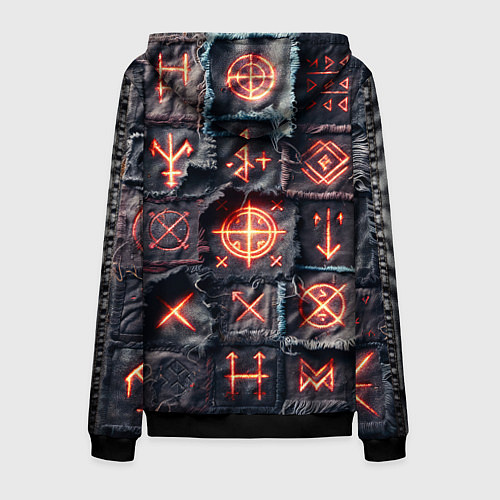Мужская толстовка на молнии Символы викингов на пэчворк джинсах / 3D-Черный – фото 2