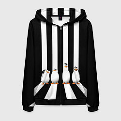 Толстовка 3D на молнии мужская Четыре пингвина, цвет: 3D-черный