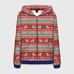 Толстовка 3D на молнии мужская Deer christmas pattern, цвет: 3D-синий