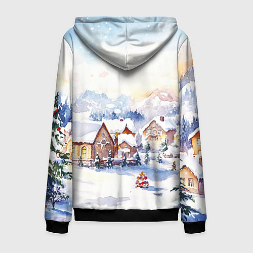 Мужская толстовка на молнии Новогодний снежный город / 3D-Черный – фото 2