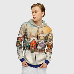 Толстовка 3D на молнии мужская Новогодний городской пейзаж, цвет: 3D-синий — фото 2