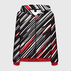Мужская толстовка на молнии Диагональные красно-белые полосы на чёрном фоне