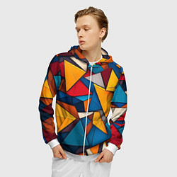 Толстовка 3D на молнии мужская Разноцветные треугольники, цвет: 3D-белый — фото 2