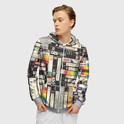 Толстовка 3D на молнии мужская Видеокассеты vhs, цвет: 3D-меланж — фото 2