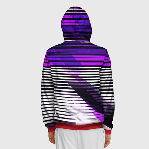 Мужская толстовка на молнии Фиолетово-чёрные полосы на белом фоне / 3D-Красный – фото 4
