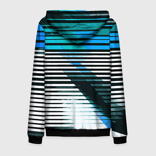 Мужская толстовка на молнии Сине-чёрные полосы на белом фоне / 3D-Черный – фото 2