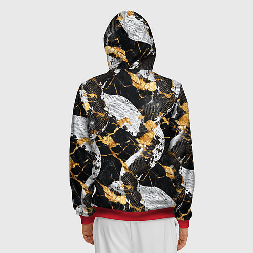 Мужская толстовка на молнии Черно-белый змеиный паттерн / 3D-Красный – фото 4