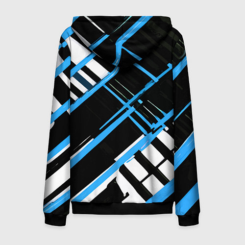 Мужская толстовка на молнии Сине-белые линии на чёрном фоне / 3D-Черный – фото 2