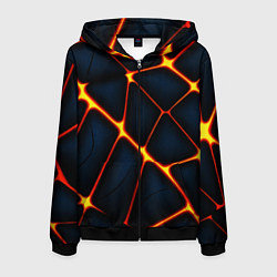 Толстовка 3D на молнии мужская Каменный разлом с лавой, цвет: 3D-черный