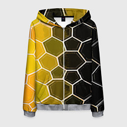 Мужская толстовка на молнии Белые шестиугольники на чёрно-жёлтом фоне