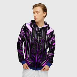 Толстовка 3D на молнии мужская Purple lines on a black background, цвет: 3D-синий — фото 2
