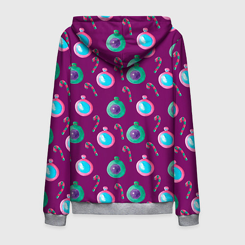 Мужская толстовка на молнии Новогодний узор с елочными игрушками / 3D-Меланж – фото 2