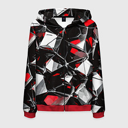 Толстовка 3D на молнии мужская Красно-белый паттерн на чёрном фоне, цвет: 3D-красный
