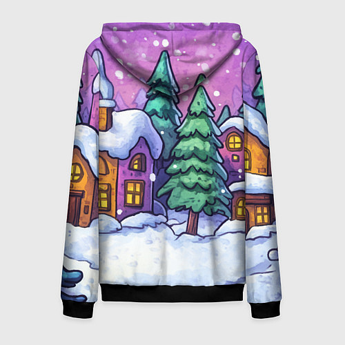 Мужская толстовка на молнии Новогодний мультяшный двор / 3D-Черный – фото 2