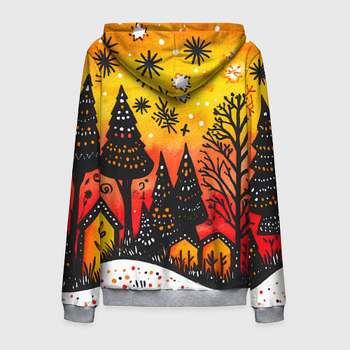 Мужская толстовка на молнии Елочки на фоне оранжевого неба / 3D-Меланж – фото 2