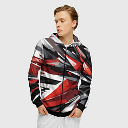 Толстовка 3D на молнии мужская Чёрно-красно-белая абстракция, цвет: 3D-черный — фото 2