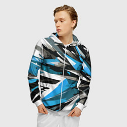 Толстовка 3D на молнии мужская Чёрно-сине-белая абстракция, цвет: 3D-белый — фото 2