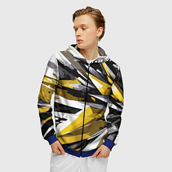 Толстовка 3D на молнии мужская Чёрно-жёлто-белая абстракция, цвет: 3D-синий — фото 2
