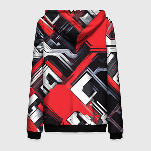 Мужская толстовка на молнии Красно-белый техно паттерн / 3D-Черный – фото 2