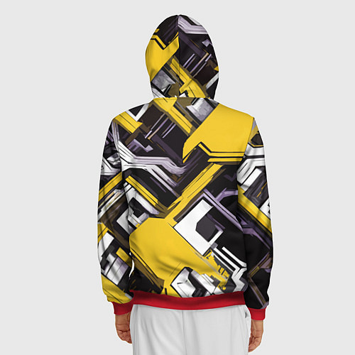 Мужская толстовка на молнии Бело-жёлтый техно паттерн на чёрном фоне / 3D-Красный – фото 4