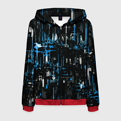 Толстовка 3D на молнии мужская Бело-синяя тревожная абстракция на чёрном фоне, цвет: 3D-красный