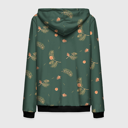 Мужская толстовка на молнии Сосновые ветки и шишки / 3D-Черный – фото 2