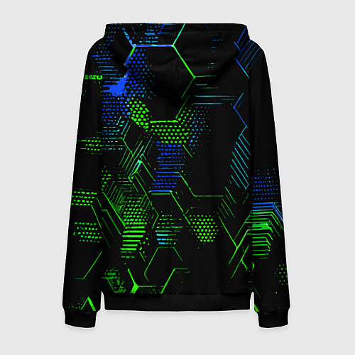 Мужская толстовка на молнии Сине-зелёные точки и линии на чёрном фоне / 3D-Черный – фото 2