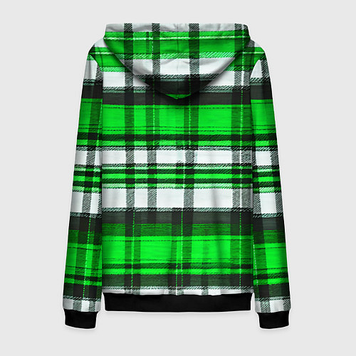 Мужская толстовка на молнии Зелёно-белая ткань в клетку / 3D-Черный – фото 2
