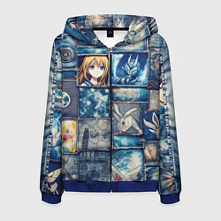 Толстовка 3D на молнии мужская Аниме микс и пэчворк, цвет: 3D-синий