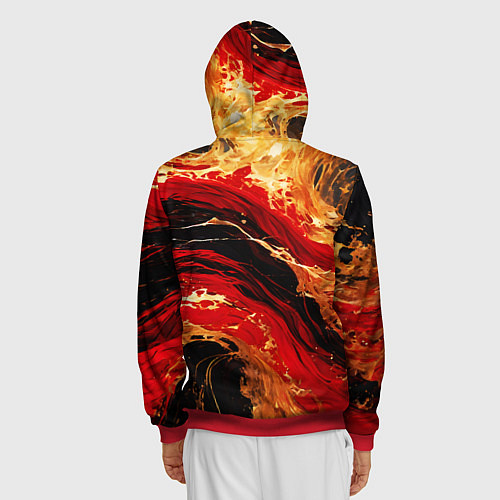 Мужская толстовка на молнии Красно-золотые брызги на чёрном фоне / 3D-Красный – фото 4
