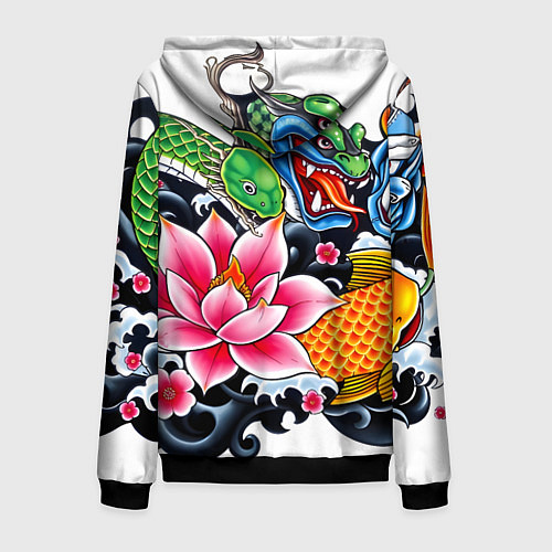 Мужская толстовка на молнии Иредзуми на белом фоне / 3D-Черный – фото 2