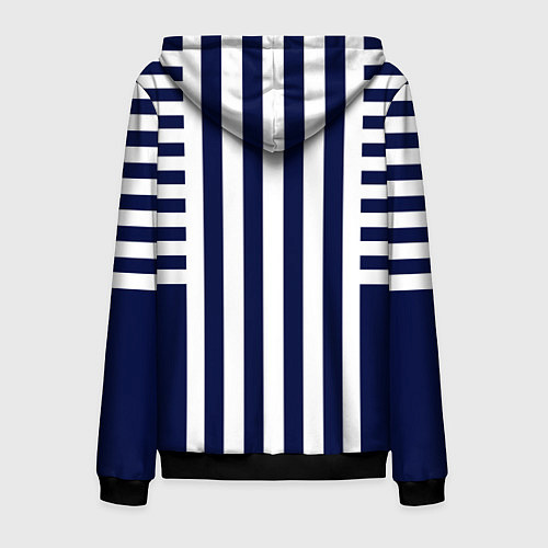 Мужская толстовка на молнии Бело синий комбинированный полосатый узор / 3D-Черный – фото 2