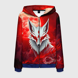 Толстовка 3D на молнии мужская Японская лиса на красном, цвет: 3D-синий