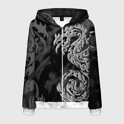 Толстовка 3D на молнии мужская Серый дракон трайбл, цвет: 3D-белый