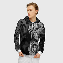 Толстовка 3D на молнии мужская Серый дракон трайбл, цвет: 3D-белый — фото 2