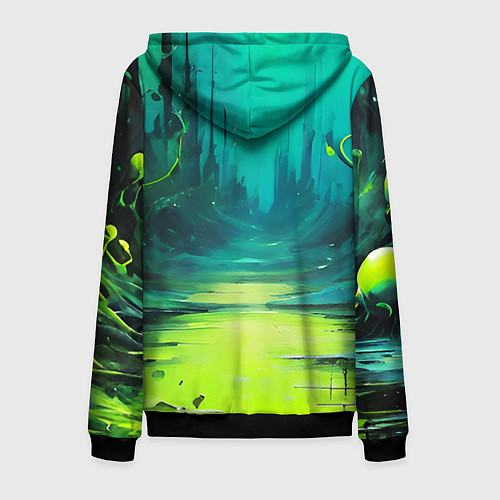Мужская толстовка на молнии Зелёная кислотная абстракция / 3D-Черный – фото 2