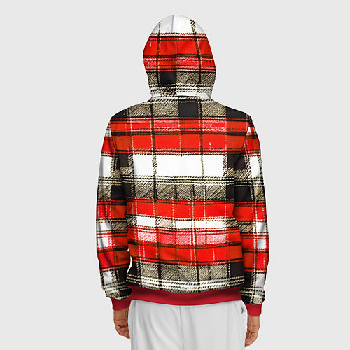 Мужская толстовка на молнии Чёрные полосы на красно-белом фоне / 3D-Красный – фото 4