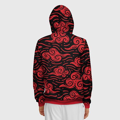 Мужская толстовка на молнии Японский орнамент - красные облака / 3D-Красный – фото 4